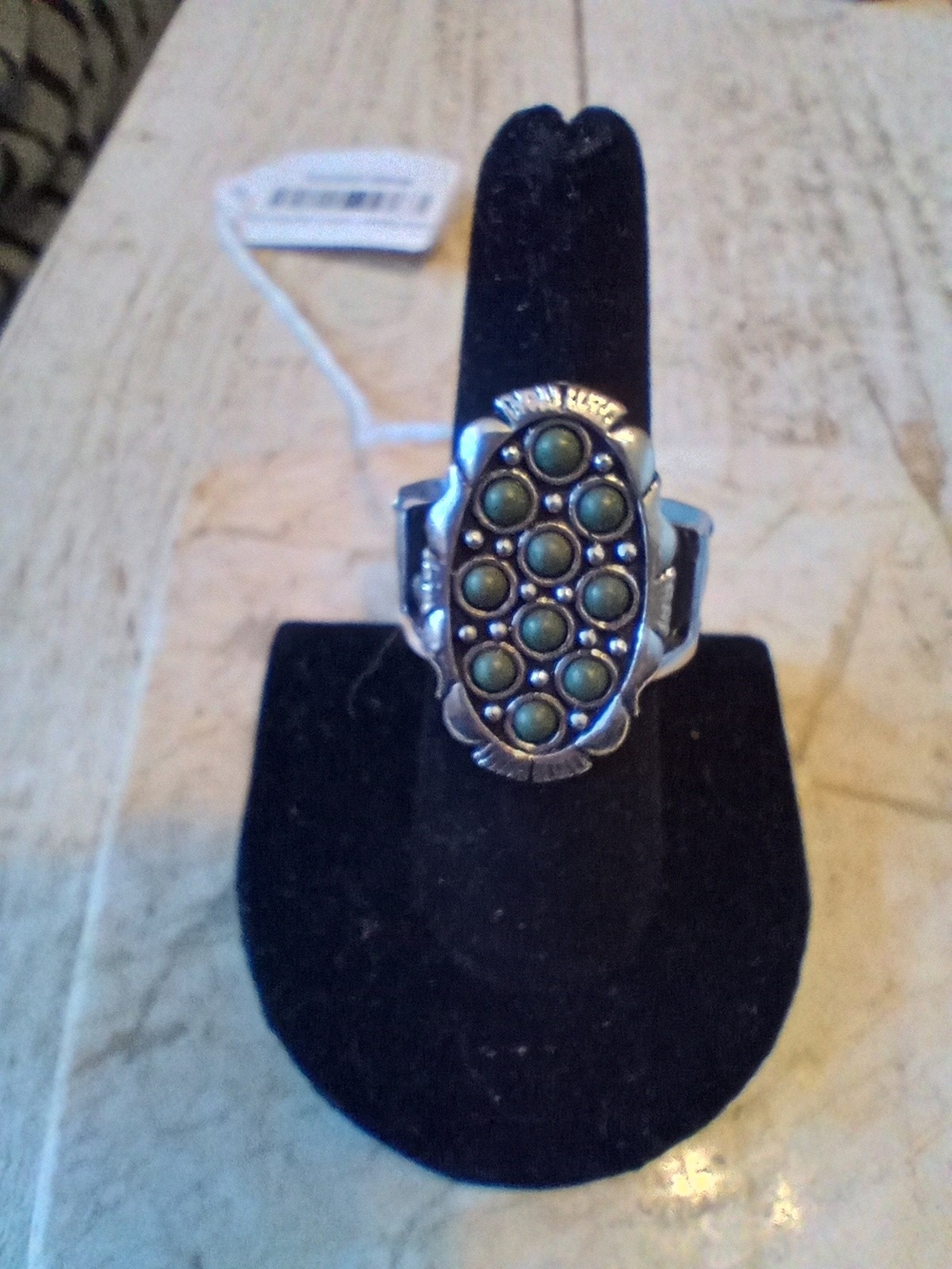 Silver-tone Multi-Stone Cluster Ring with Green Cabochons